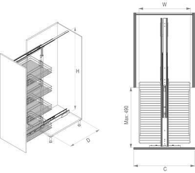 1101-C Teleskopik Kiler 2 Sepet 60*80*30 Krom - 3