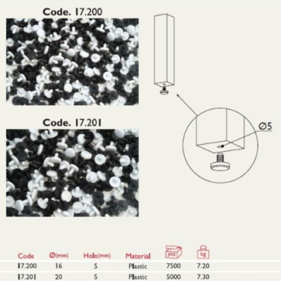 17.200 Ayak Tapası 16mm (Plastik) (Beyaz-Siyah) - 2