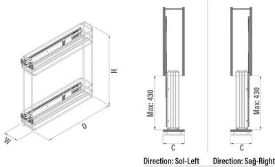 Starax S-2211-C Yandan Teleskopik Frenli Raylı Şişelik 15cm - 2