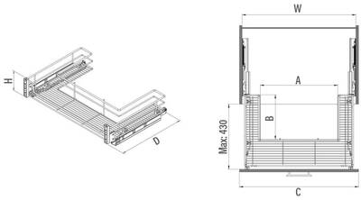 Starax 2353-C Kapağa Monte Eviye Altı Çift Açılım Gizli Raylı Çekmece 800 mm Krom - 2