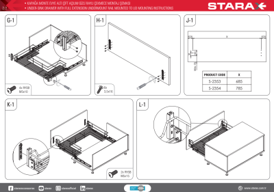 Starax S-2354 Kapağa Monte Eviye Altı Çift Açılım Gizli Raylı Çekmece 900 mm Krom - 5