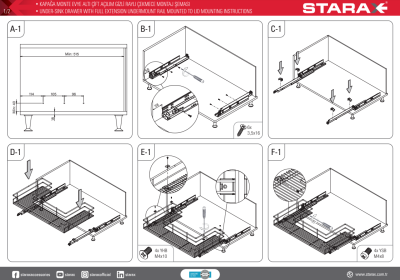 Starax S-2354 Kapağa Monte Eviye Altı Çift Açılım Gizli Raylı Çekmece 900 mm Krom - 4