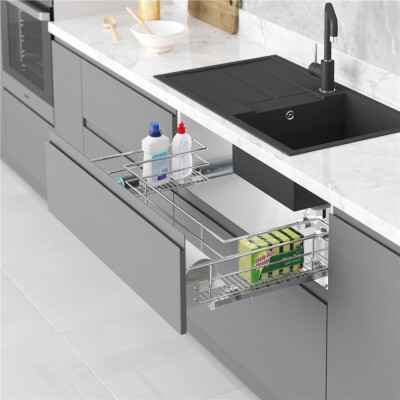 Starax S-2354 Kapağa Monte Eviye Altı Çift Açılım Gizli Raylı Çekmece 900 mm Krom - 2