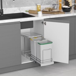 Starax S-2392-G Teleskopik Raylı Paslanmaz Gövde Çöp Kovası 12+12 lt - Starax