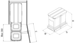 Starax S-2392-G Teleskopik Raylı Paslanmaz Gövde Çöp Kovası 12+12 lt - 2