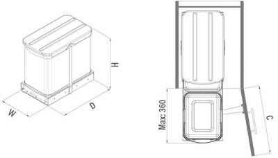 Starax 2395 Teleskopik Raylı Pasl.Gövde Çöp Kov. 16+1 lt - 2