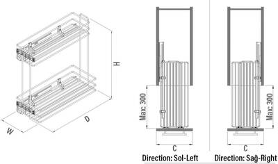 2423-A Tandem Blum Raylı Deterjanlık Tek Açılım Antrasit Sağ 20cm - 3