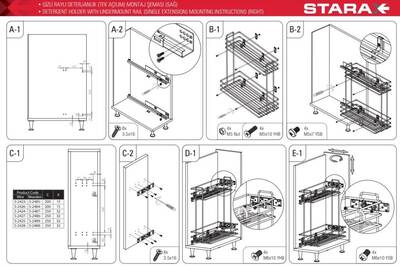 Starax 2423-A Tandem Blum Raylı Deterjanlık Tek Açılım Antrasit Sağ 20cm - 4