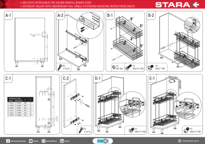 Starax S-2424-C Gizli Raylı Deterjanlık (Tek Açılım) TeL 203 x 475 x 495 - 4