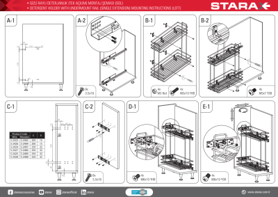 Starax S-2426-A Tandem Blum Raylı Deterjanlık Tek Açılım Sol 20cm Antrasit - 4