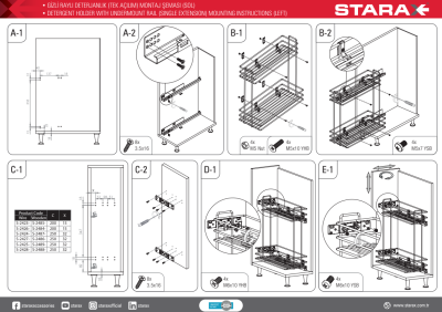 Starax S-2427-C Tandem Raylı Deterjanlık Tek Açılım Sol 25cm 203x475x475 - 4