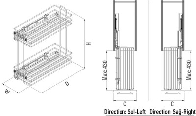 S-2441-C Tandem Gizli Raylı (Çift Açılım) Deterjanlık 20cm Sol - 3