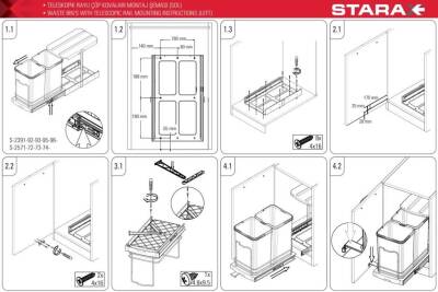 Starax S-2571-G Teleskopik Raylı Pls.Gövde Çöp Kovası Starax 24lt - 5