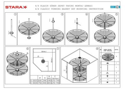 3034-4/4 Klasik Döner Sepet Takımı 75cm - 4