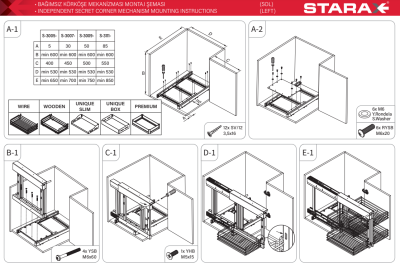 Starax S-3069-A Ahşap Tablalı Bağımsız Körköşe Mekanizma 50 cm Antrasit - 7