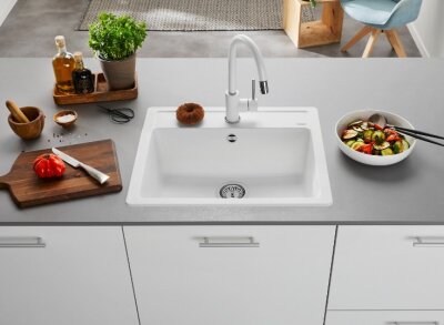 527086 Blanco Legra 6 Tezgah Üstü 1 Gözlü Damlalıksız Granit SOFT Beyaz Evye 58,5x50cm - 2
