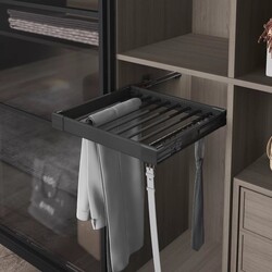 Starax S-6208-A Frenli Teleskopik Raylı Alüminyum Pantolonluk-Kemer ve Kravat Askılı 90 cm Antrasit - Starax