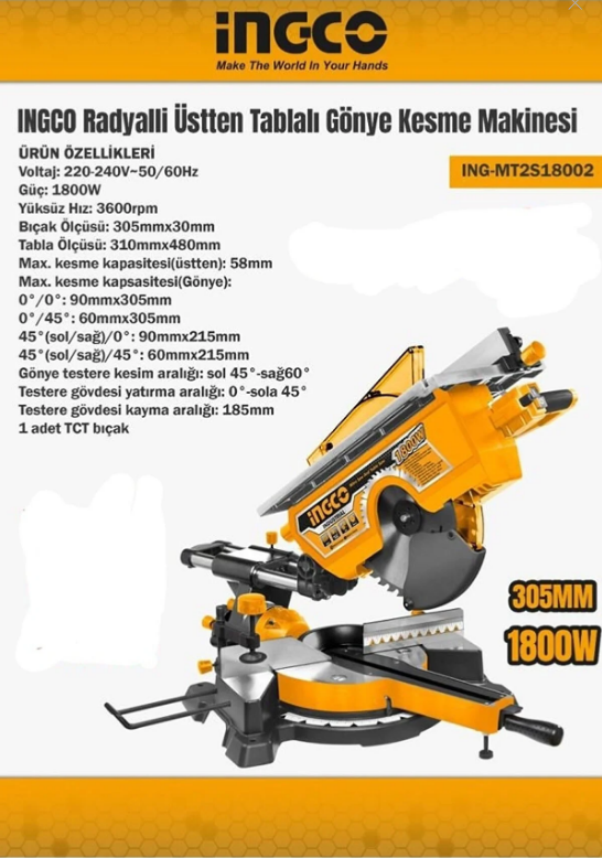 ING-MT2S18002 Gönye Kesme 305mm Radyalli