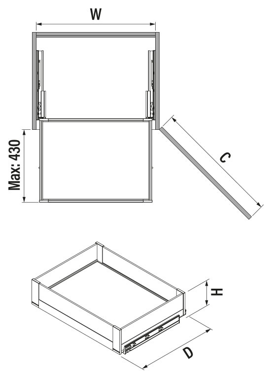 S-2336-P-W Bağımsız Çift Açılım Gizli Raylı Çekmece 60 cm (Fr.) Premium - Beyaz