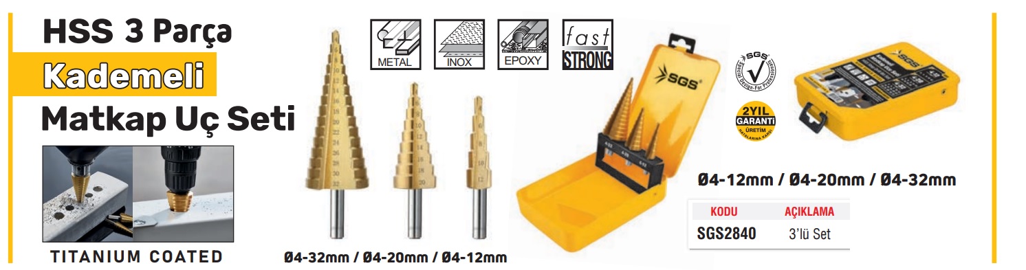 Sgs-2840 Hss Kademeli Matkap Ucu Seti 4-12/4-20/4-32mm