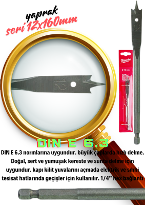 Ahşap Matkap Ucu Yaprak Seri 12x160mm Milwaukee - 1