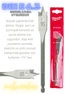 Ahşap Matkap Ucu Yaprak Seri 16x160mm Milwaukee - 1