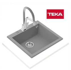 FORSQUARE 50x40cm Stone Gri Auto Sifon Tezgah Üstü Teka Granit Evye - Teka