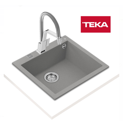 FORSQUARE 50x40cm Stone Gri Auto Sifon Tezgah Üstü Teka Granit Evye - 1