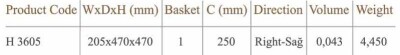 H-3605 20cm lik Tandem Raylı Deterjanlık Sağ Kapak 25cm - 2