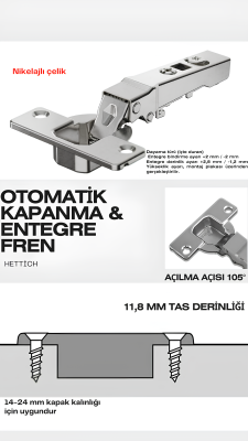  HETTICH NOVİSYS FRENLİ MENTEŞE DÜZ 105 DERECE - 1