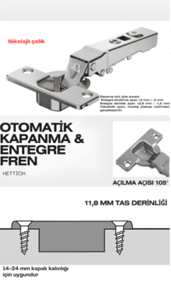  HETTICH NOVİSYS FRENLİ MENTEŞE DÜZ 105 DERECE - 1