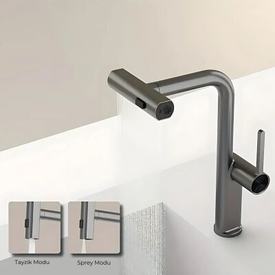 HİENS 2 Fonksiyonlu Döner Başlıklı Evye Bataryası Antrasit - 2