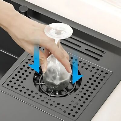 HİENS 50x100cm Antrasit Çelik Multifonksiyonel+Bardak yıkama+Arıtma+Yağmurlama+Sıvı Sabunluk+Bıçaklık+Buz çöme gözlü Evye - 7