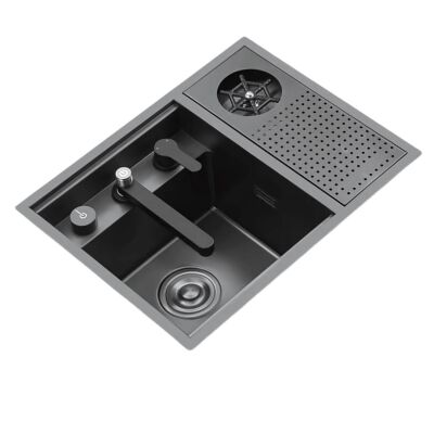 HİENS 60x45cm Fonksiyonel Kapaklı+Bardak Yıkama+Asansörlü Batarya+Kumandalı Sifonlu Evye - 3