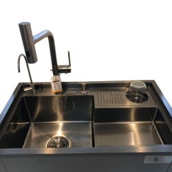 HİENS 78x48cm Antrasit Çelik 1,5 Gözlü Bardak Yıkama+Arıtma+Sıvı Sabunluklu Evye - 6