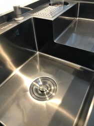 HİENS 78x48cm Antrasit Çelik 1,5 Gözlü Bardak Yıkama+Arıtma+Sıvı Sabunluklu Evye - 4