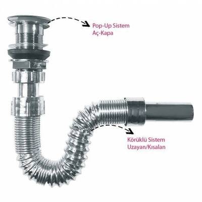 özs 8349 Lüx Basmalı Pop-Ap Krom Körüklü lavabo Sifonu - 2