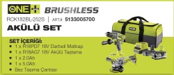 RCK182BL-252S 18V Akülü Kömürsüz 2 Li Combo Set (1x2Ah-1x5Ah Akü 1xAvuç içi taşlama-1xMatkap)RYOBI - 2