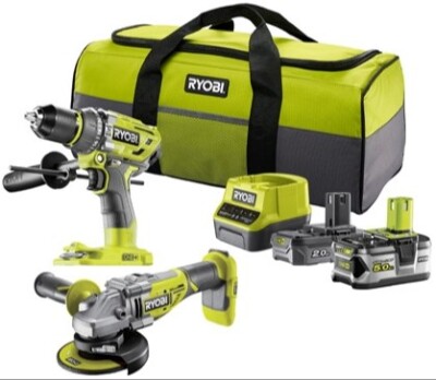 RCK182BL-252S 18V Akülü Kömürsüz 2 Li Combo Set (1x2Ah-1x5Ah Akü 1xAvuç içi taşlama-1xMatkap)RYOBI - 1