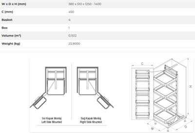 Starax S-1221-P.A İkiz Kiler Premium Antrasit 125-140 45 cm - 4