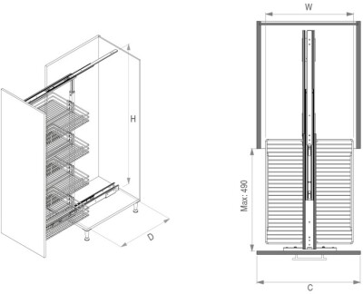 S-1507-C Teleskopik Kiler Ahşap - 850-1100 mm - Krom - 3