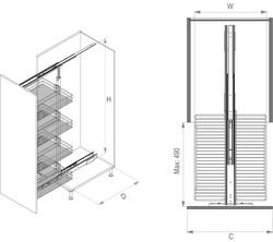 S-1525 140x155 - 30cm Tls. Kiler Ahşap Tab. Sepetli Krom - 4