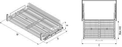 S-2031 60cm Kapağa Monte Çift Açılım Gizli Raylı Tepsili Tabaklık - Bardaklık - 3