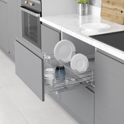 Starax S-2033-C Kapağa Monte Çift Açılım Gizli Raylı Tepsili Tabaklık - Bardaklık 80cm - 2