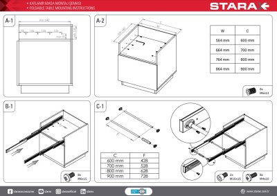 Starax S-2141-W Katlanır Masa Mekanizması 70cm Beyaz - 3