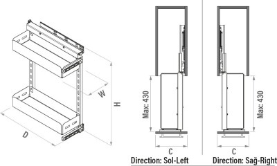 S-2208-UB-A Yandan Raylı Ünite 90 Derece Sağ 255-205MM Unigue Box Antrasit - 3