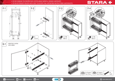 Starax S-2213- Yandan Tls. Raylı Deterjanlık 16cm.(Fr) Antrasit - 5