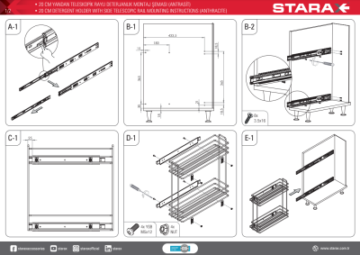 Starax S-2213- Yandan Tls. Raylı Deterjanlık 16cm.(Fr) Antrasit - 4