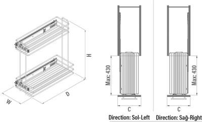 Starax S-2213- Yandan Tls. Raylı Deterjanlık 16cm.(Fr) Antrasit - 3