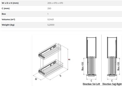 S-2214- Yandan Raylı Deterjanlık 22cm Antrasit - 3